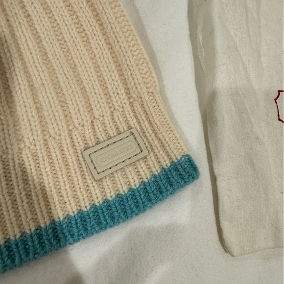 Authentic Coach beanie, beige with blue stripe - Picture 3 of 4